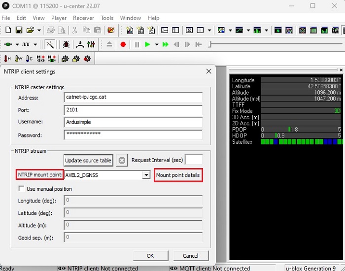 How to connect simpleRTK2B series receiver to aNTRIP correction service viaPC step4