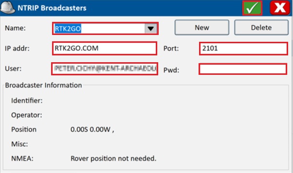 Manual setup and mapping using affordable RTK kit in Carlson SurvPC - ntrip settings