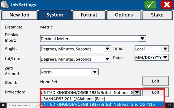Manual setup and mapping using affordable RTK kit in Carlson SurvPC - projection